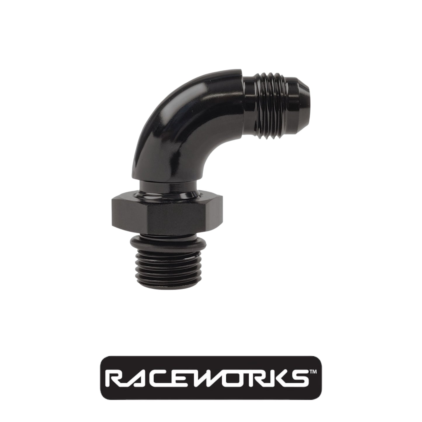Raceworks AN-8 90 Degree ORB To Male Flare Adaptor RWF-922-08BK