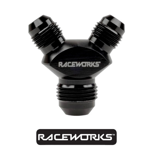 Raceworks Y Block Male Flare AN Thread 1x AN-8 To 2x AN-6 RWF-930-08-06BK