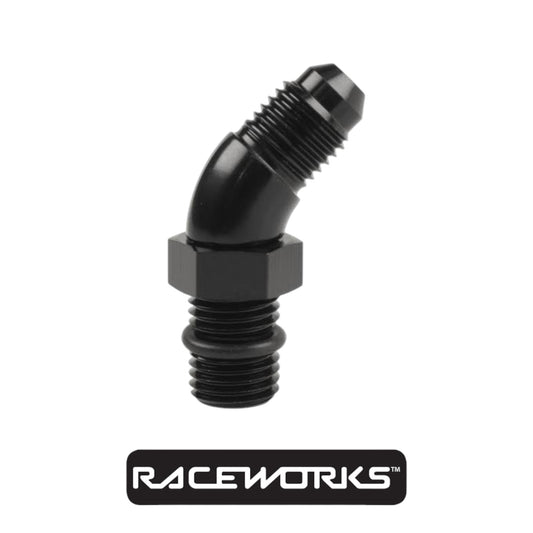 Raceworks AN-8 45 Degree O-Ring Boss To Male Flare Adapter RWF-923-08BK