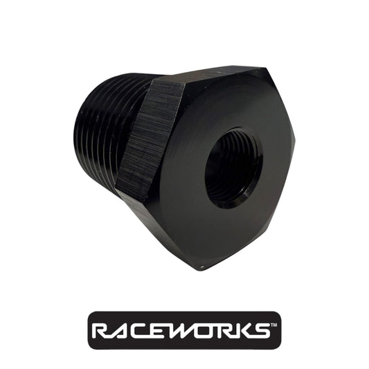 Raceworks NPT Reducer Female 1/8”- Male 1/2” RWF-912-08-02BK